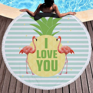 I Love You Flamingo Beach Towel
